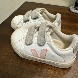 Veja Kids Sneakers in White and Pink with Gray Straps